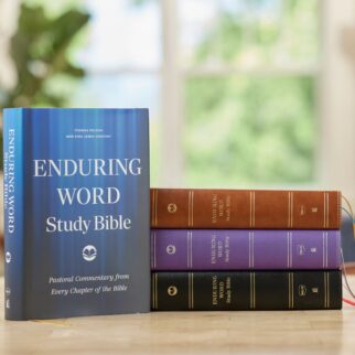 Enduring Word Study Bible: Pastoral Commentary from Every Chapter of the Bible all covers stacked up and displayed