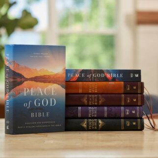Peace of God Bibles stacked up and displayed